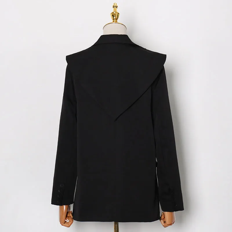 TWO TWIN STYLE Notched Long Sleeve Loose Plus Size Pockets Solid Blazers Female 2021