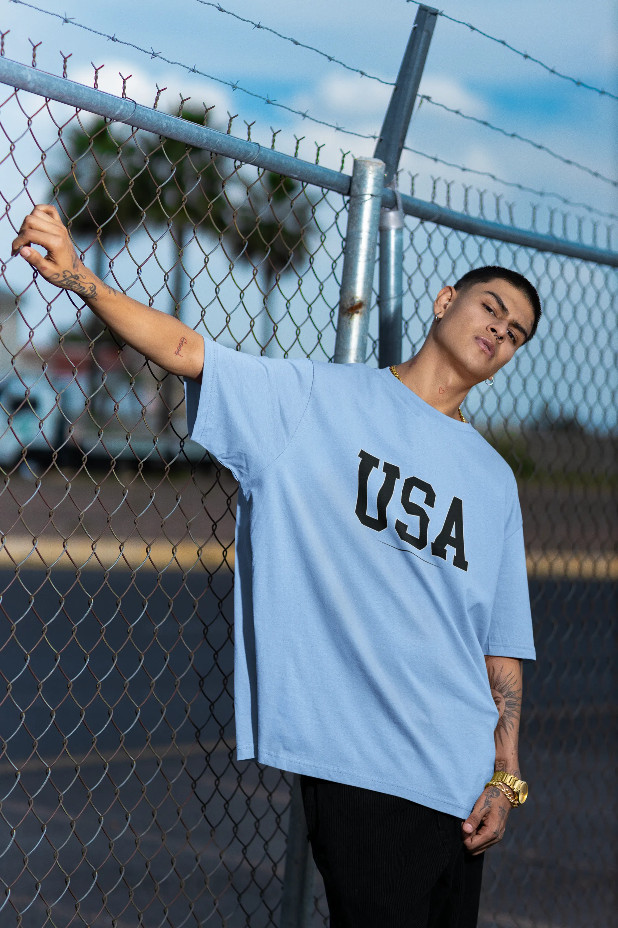 USA 99 Baby Blue Oversized T-Shirt For Men