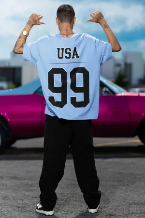 USA 99 Baby Blue Oversized T-Shirt For Men