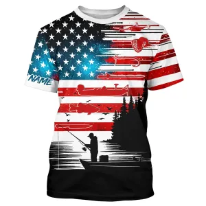 USA flag short sleeve fishing shirt UV protection personalized fishing T-shirt A71