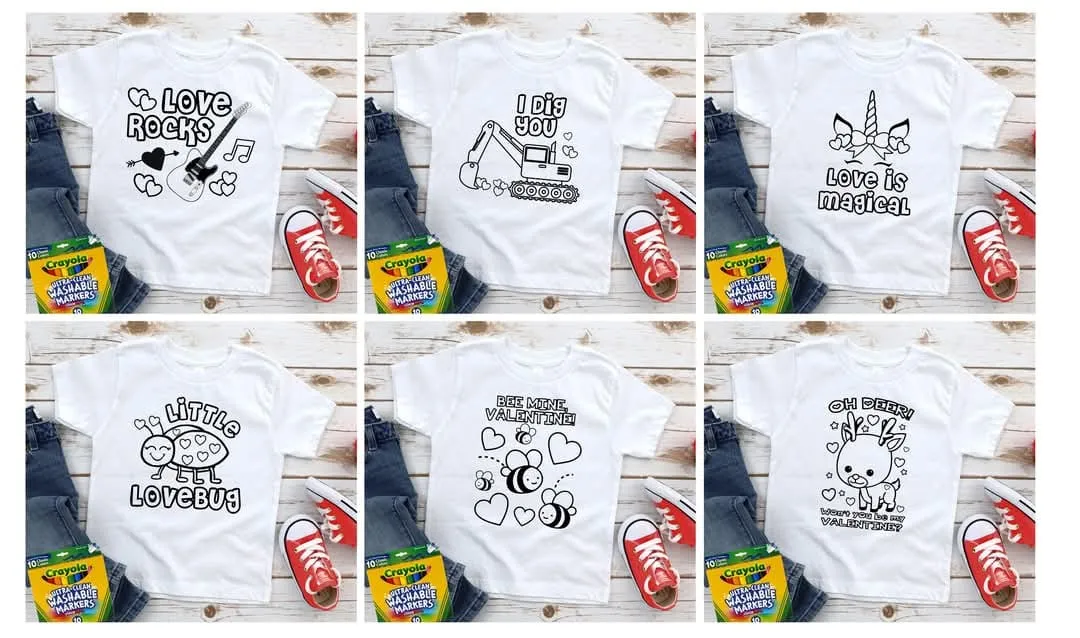 Valentine Coloring T Shirts - Toddler Sizes