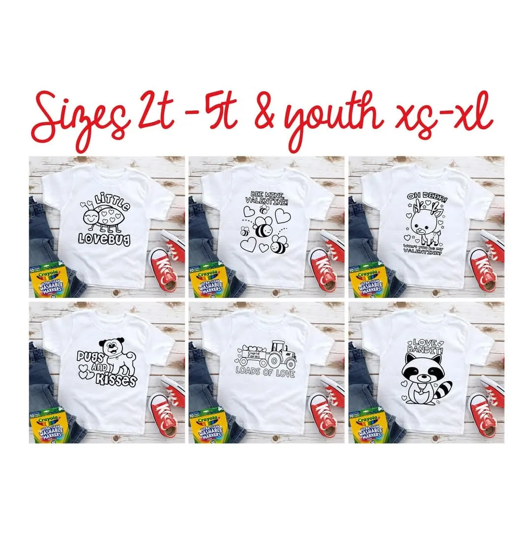 Valentine Coloring T Shirts - Toddler Sizes