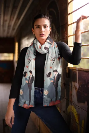 VALENTINE ROMANTIC COUPLE SILK WOMEN SCARF - VALENTINE DAY COLLECTION