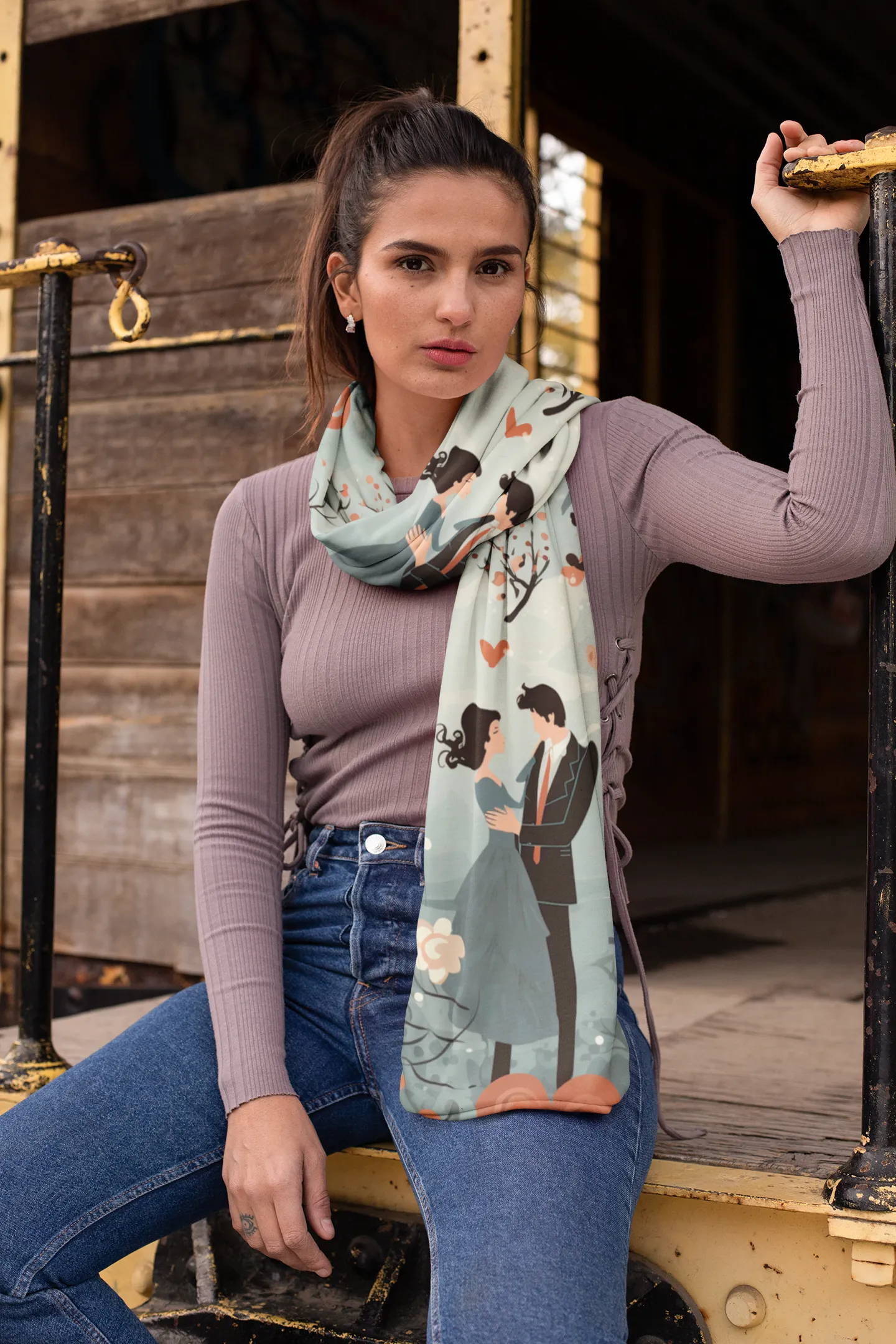 VALENTINE ROMANTIC COUPLE SILK WOMEN SCARF - VALENTINE DAY COLLECTION
