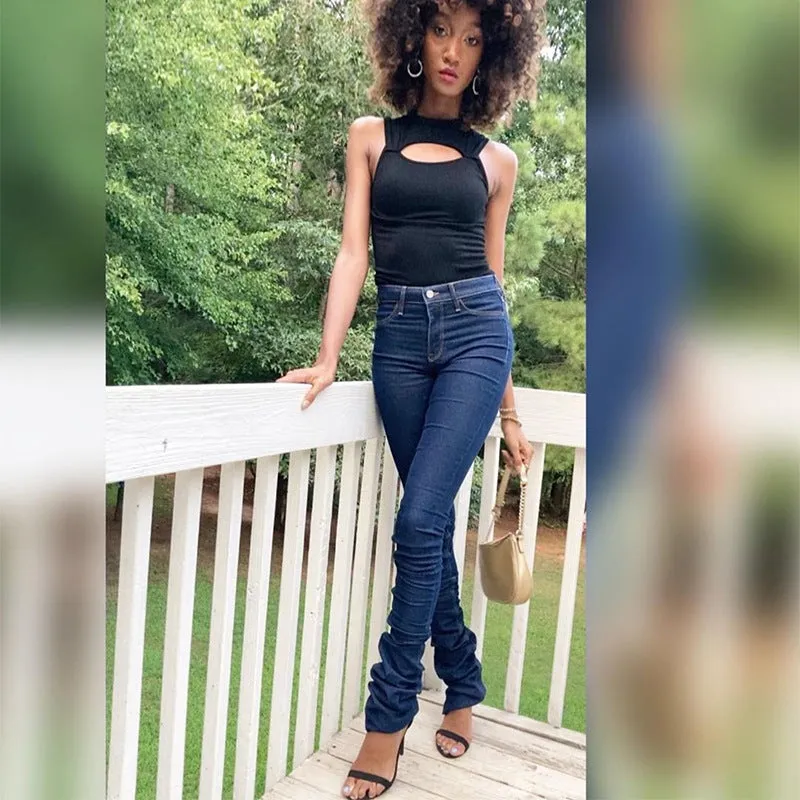 Versatile casual jeans stack pants