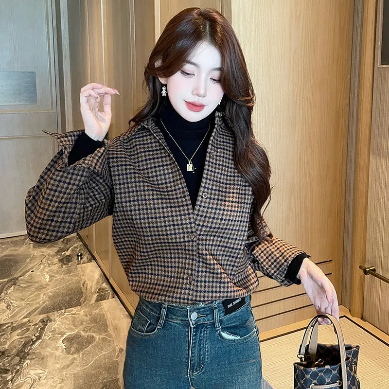 Versatile Thin Checkered Boyfriend Shirt for Women's Casual Wear