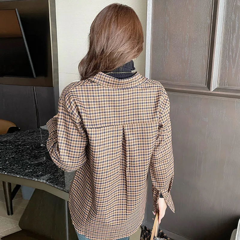 Versatile Thin Checkered Boyfriend Shirt for Women's Casual Wear