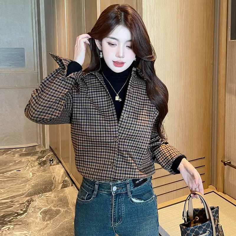 Versatile Thin Checkered Boyfriend Shirt for Women's Casual Wear
