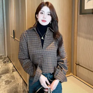 Versatile Thin Checkered Boyfriend Shirt for Women's Casual Wear