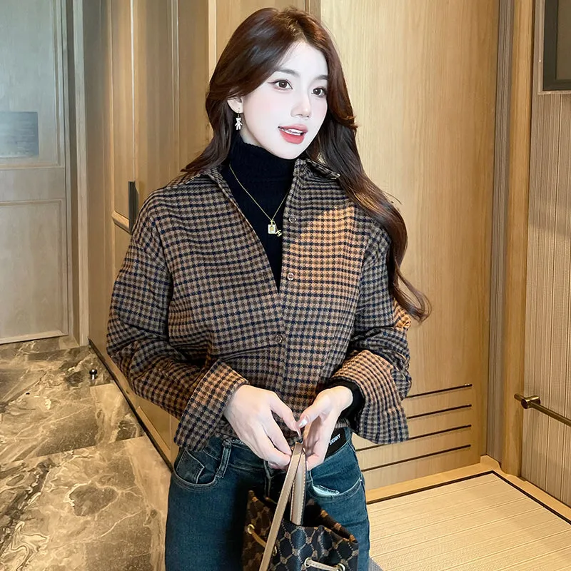 Versatile Thin Checkered Boyfriend Shirt for Women's Casual Wear