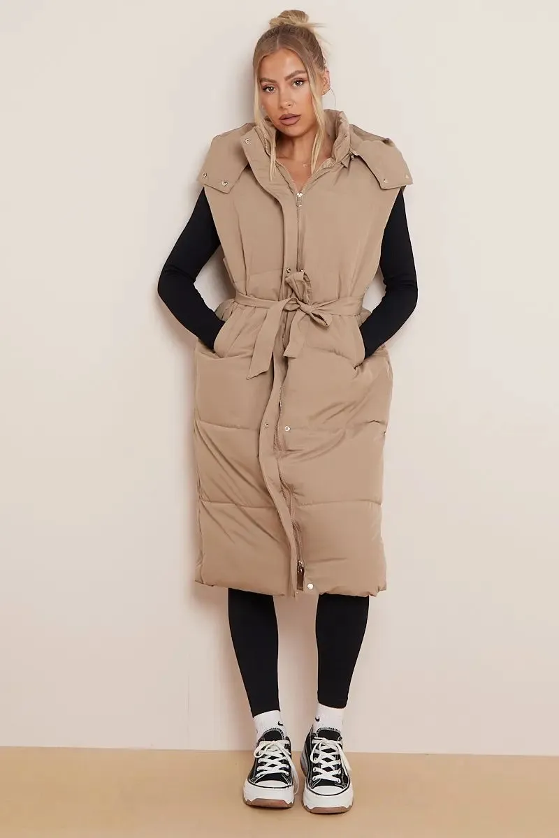 Versatile Waist Tie Hooded Thermal Gilet