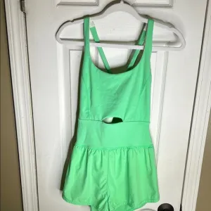 Vibrant Green One Piece with Cutout and Shorts Style