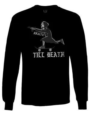 VICES AND VIRTUES Skateboarding OR DIE Skull Skate Gun Till Death mens Long sleeve t shirt