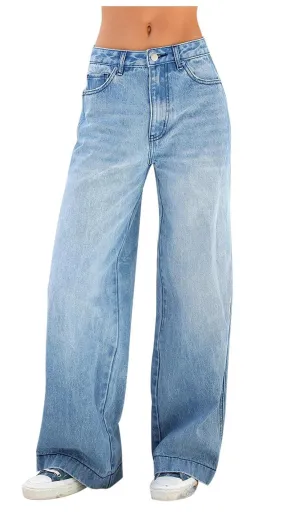 Vintage Blue Versatile Boyfriend Jeans with Wash Effect