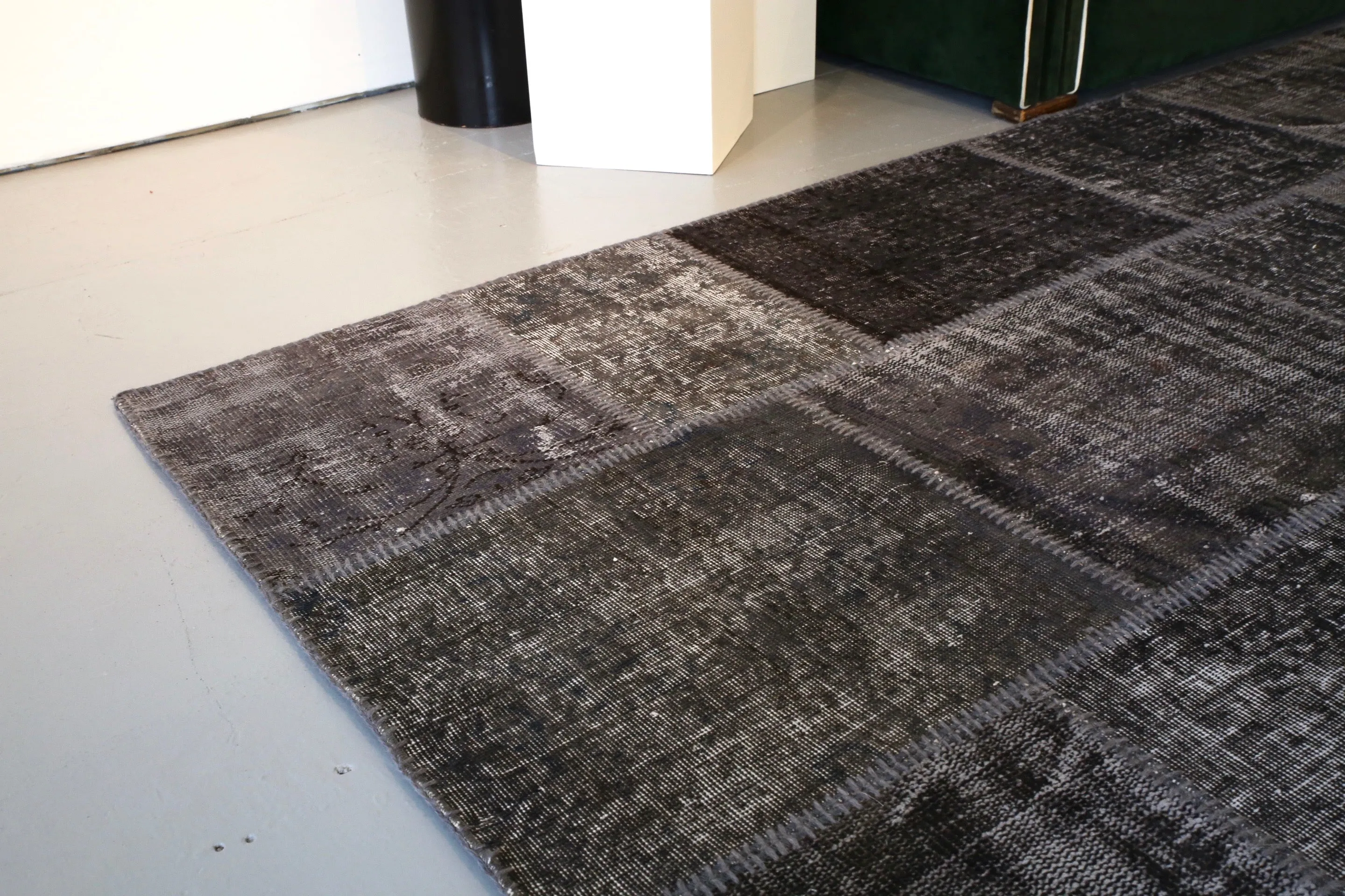 Vintage Patchwork Isparta Rug overdyed in Black 10ftx13ft