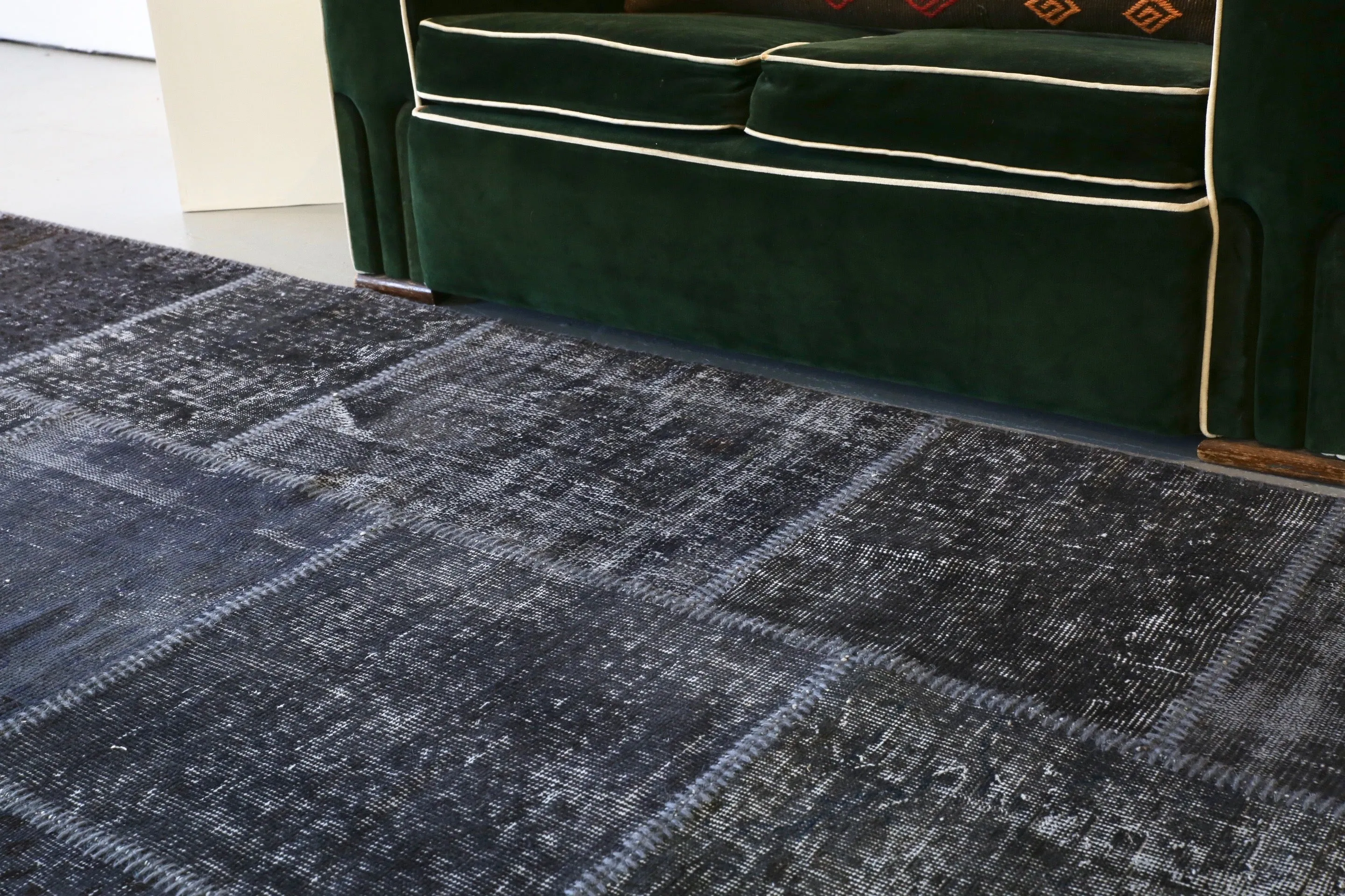 Vintage Patchwork Isparta Rug overdyed in Black 10ftx13ft