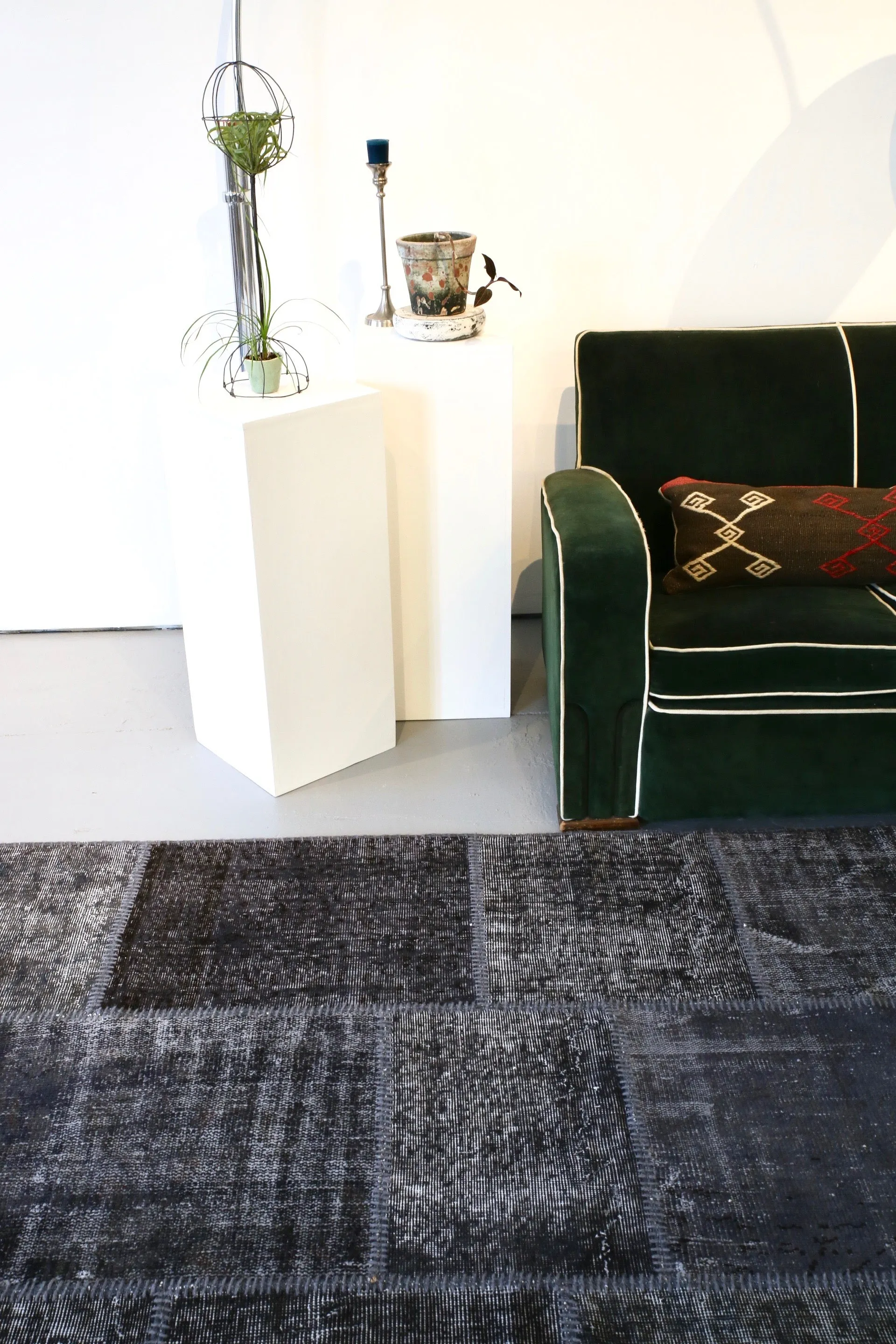 Vintage Patchwork Isparta Rug overdyed in Black 10ftx13ft