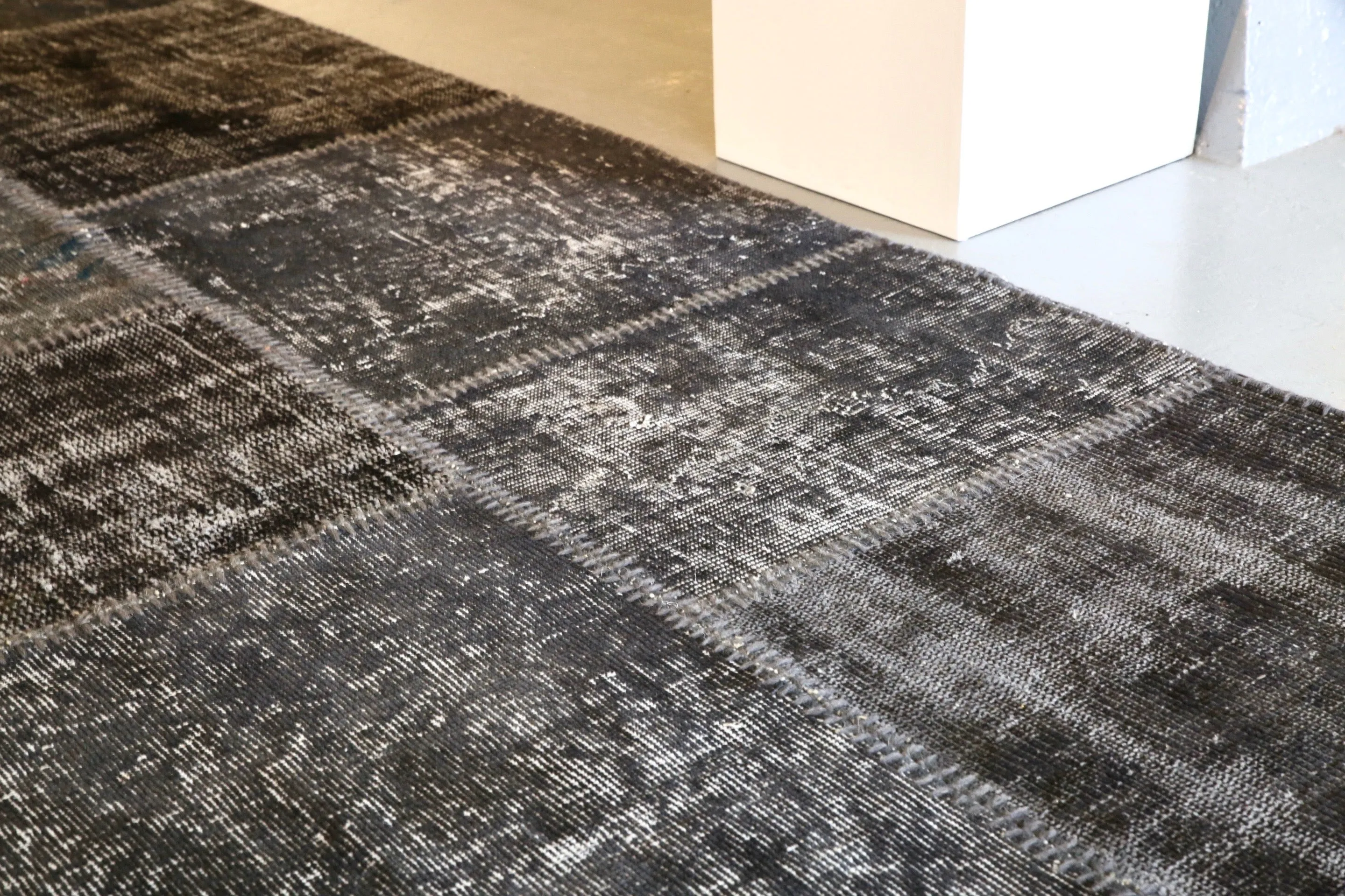 Vintage Patchwork Isparta Rug overdyed in Black 10ftx13ft