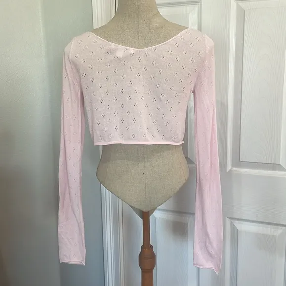 Vintage Y2K banana republic pink long sleeve eyelet shrug bolero sweater size M