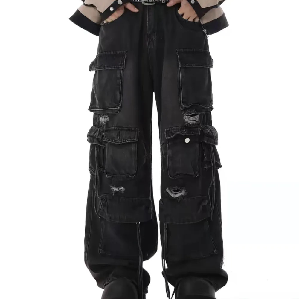 Washed Multi-pocket Work Cargo Jeans