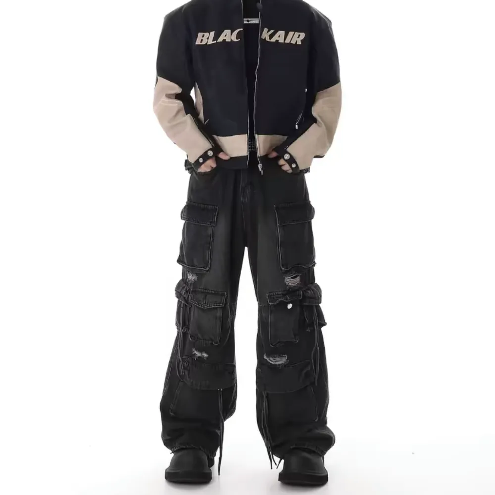 Washed Multi-pocket Work Cargo Jeans