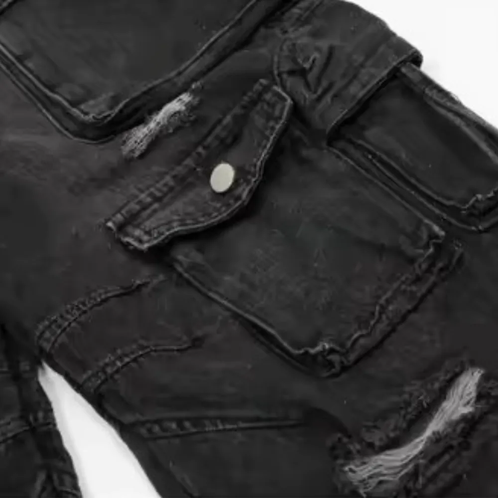 Washed Multi-pocket Work Cargo Jeans