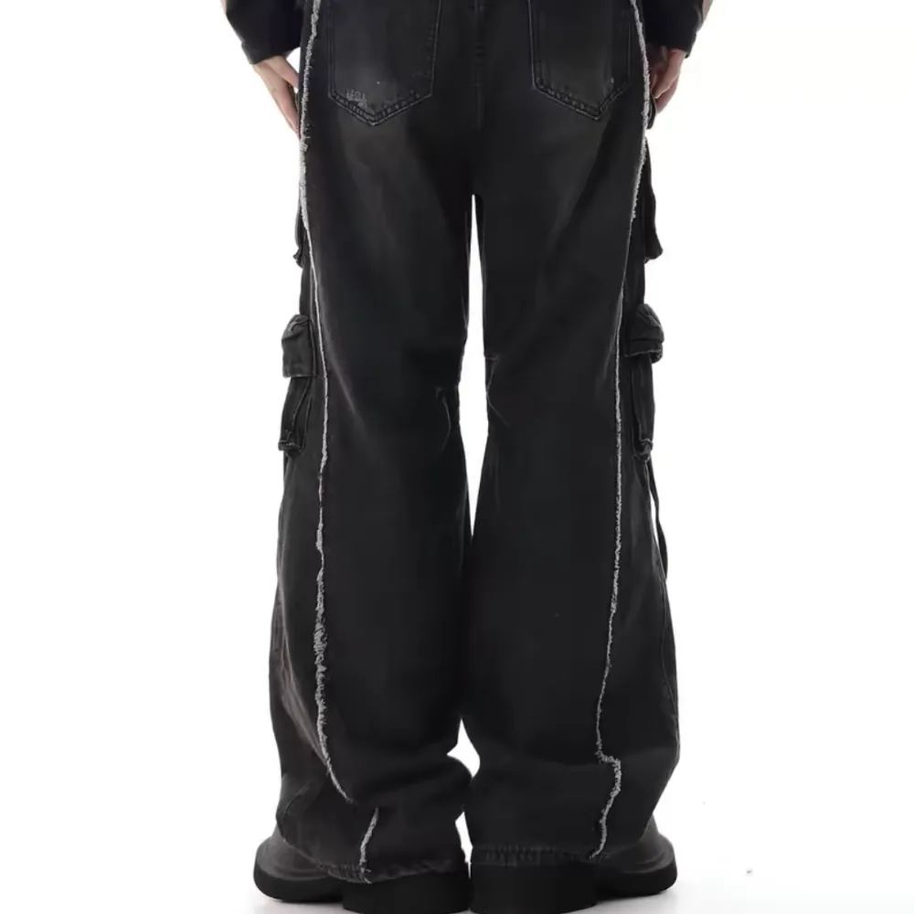 Washed Multi-pocket Work Cargo Jeans