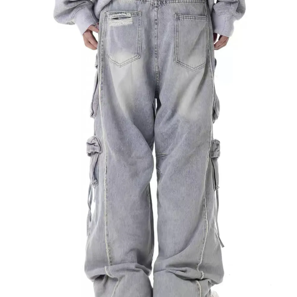 Washed Multi-pocket Work Cargo Jeans