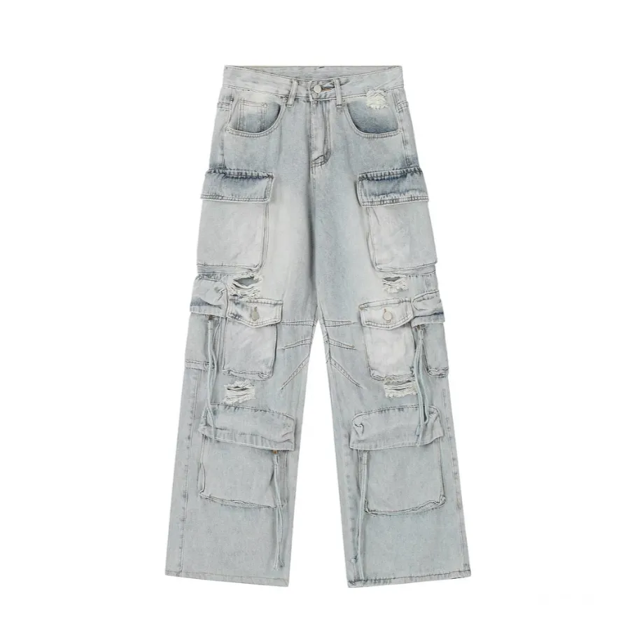 Washed Multi-pocket Work Cargo Jeans