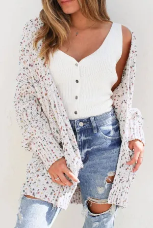 White Confetti Long Sleeve Cardigan
