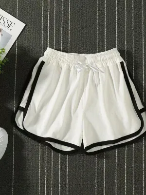 White Contrast Striped Shorts