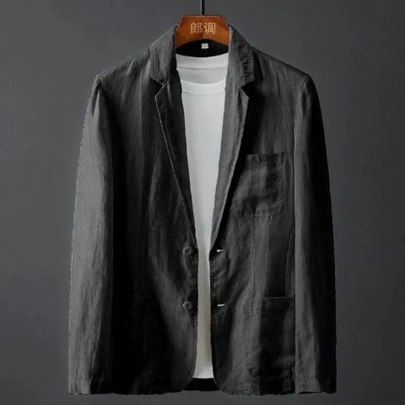 White Cotton Linen Suit Coat Men's Spring Summer Pure Color Slim Casual Business Thin Mens Blazer Jacket Comfortable Breathable