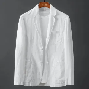 White Cotton Linen Suit Coat Men's Spring Summer Pure Color Slim Casual Business Thin Mens Blazer Jacket Comfortable Breathable