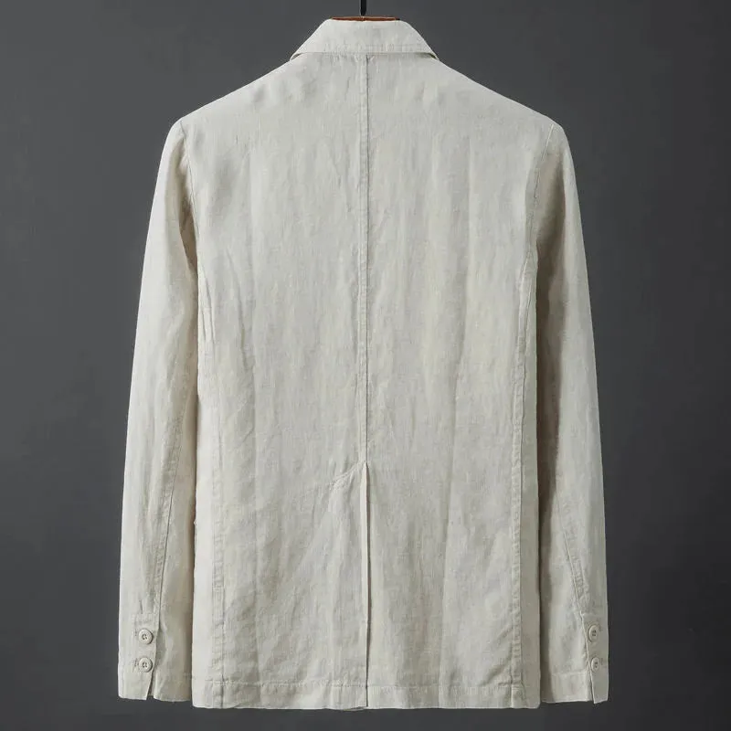 White Cotton Linen Suit Coat Men's Spring Summer Pure Color Slim Casual Business Thin Mens Blazer Jacket Comfortable Breathable