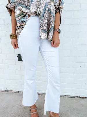 White Cropped Flare Jean