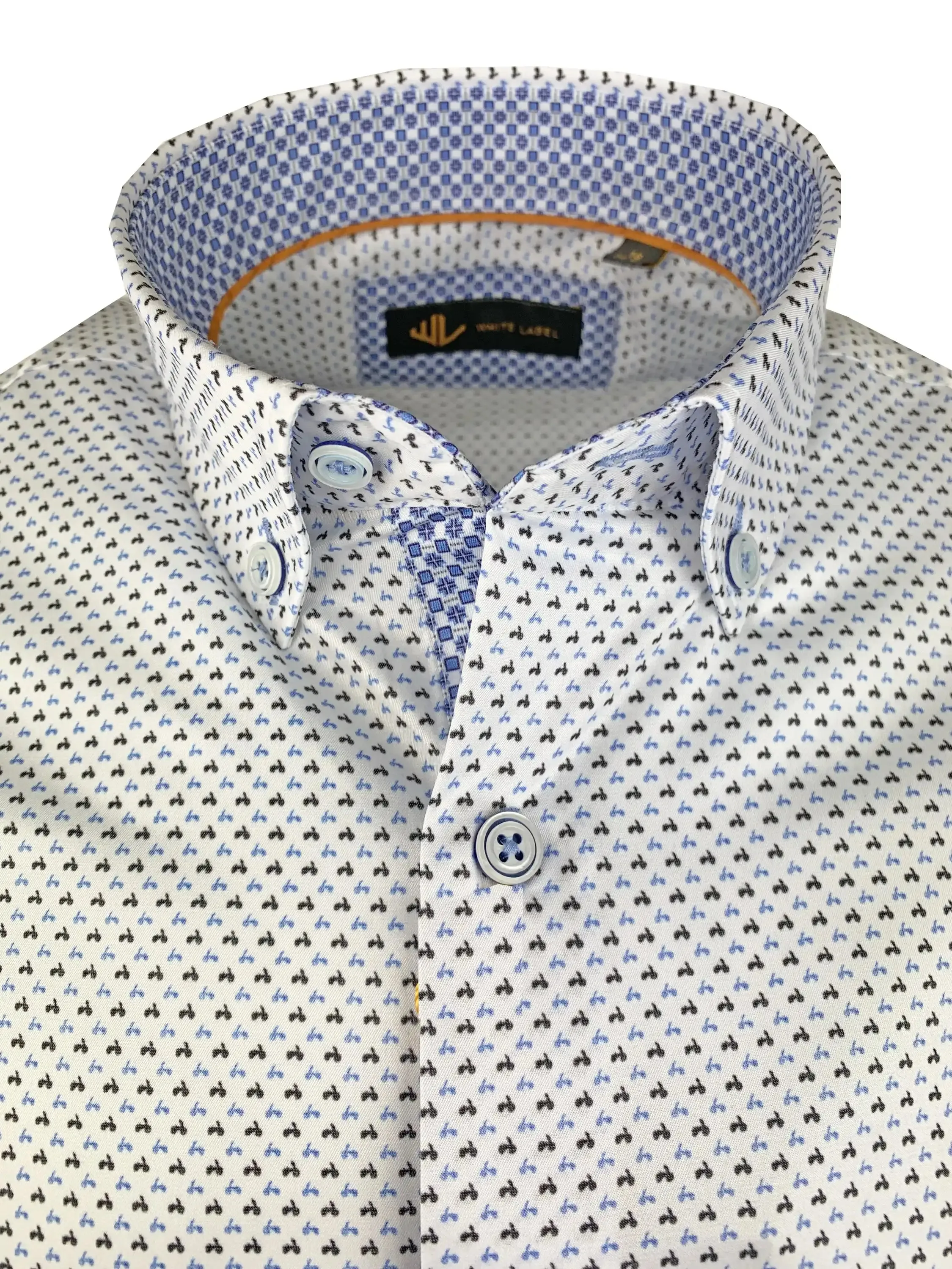 White Label Men's Shirt Tapered Fit White/Blue Motorbike Print