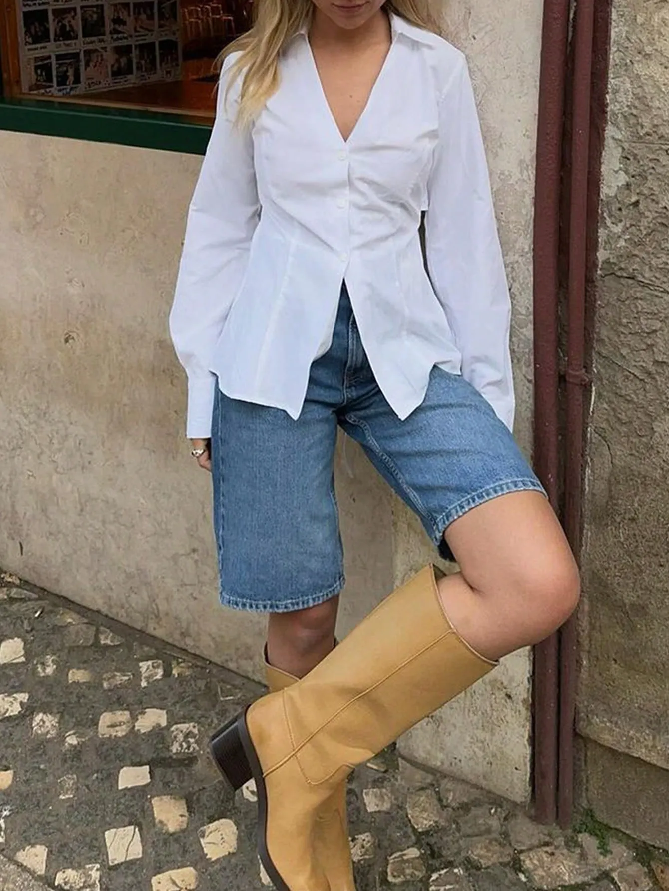 White V Neck Cotton Shirt