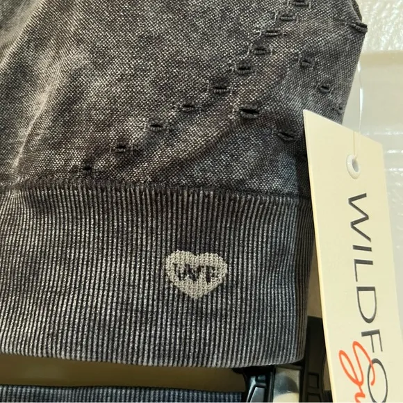 WILDFOX SWEAT-Black Stonewash Look-Laser Detail Sports Bra &amp; Bike Short SET-Sz L