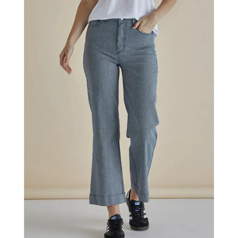 Willow Pinstripe Wide Leg - denim