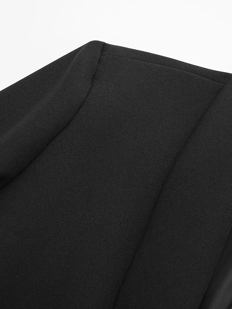 Willshela Women Fashion Satin Black With Feather Blazer Jacket Vintage Notched Neck Single Button Long Sleeves Female Outfits