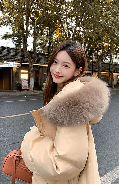 Windproof Calf-length Oversized Puffer Jacket for Women