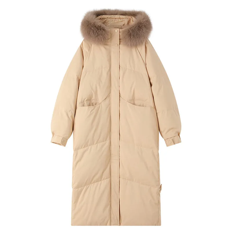 Windproof Calf-length Oversized Puffer Jacket for Women