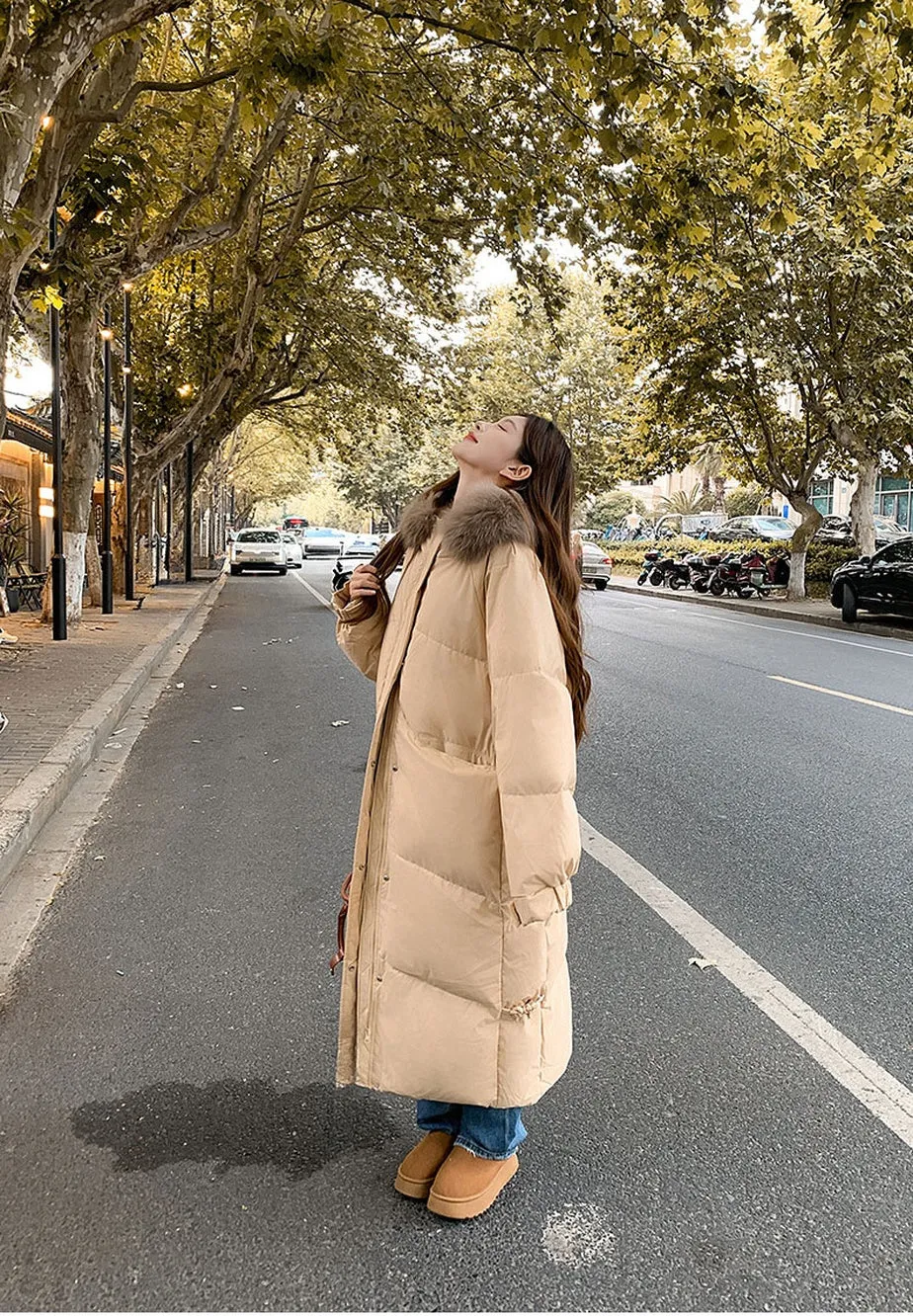 Windproof Calf-length Oversized Puffer Jacket for Women