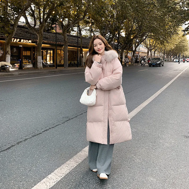 Windproof Calf-length Oversized Puffer Jacket for Women