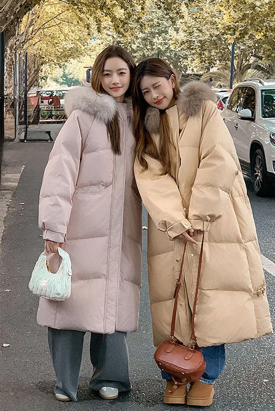 Windproof Calf-length Oversized Puffer Jacket for Women
