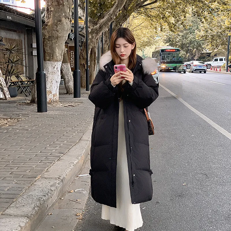 Windproof Calf-length Oversized Puffer Jacket for Women