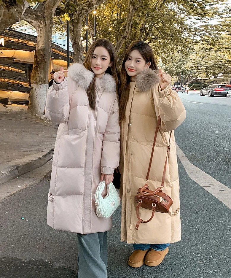 Windproof Calf-length Oversized Puffer Jacket for Women