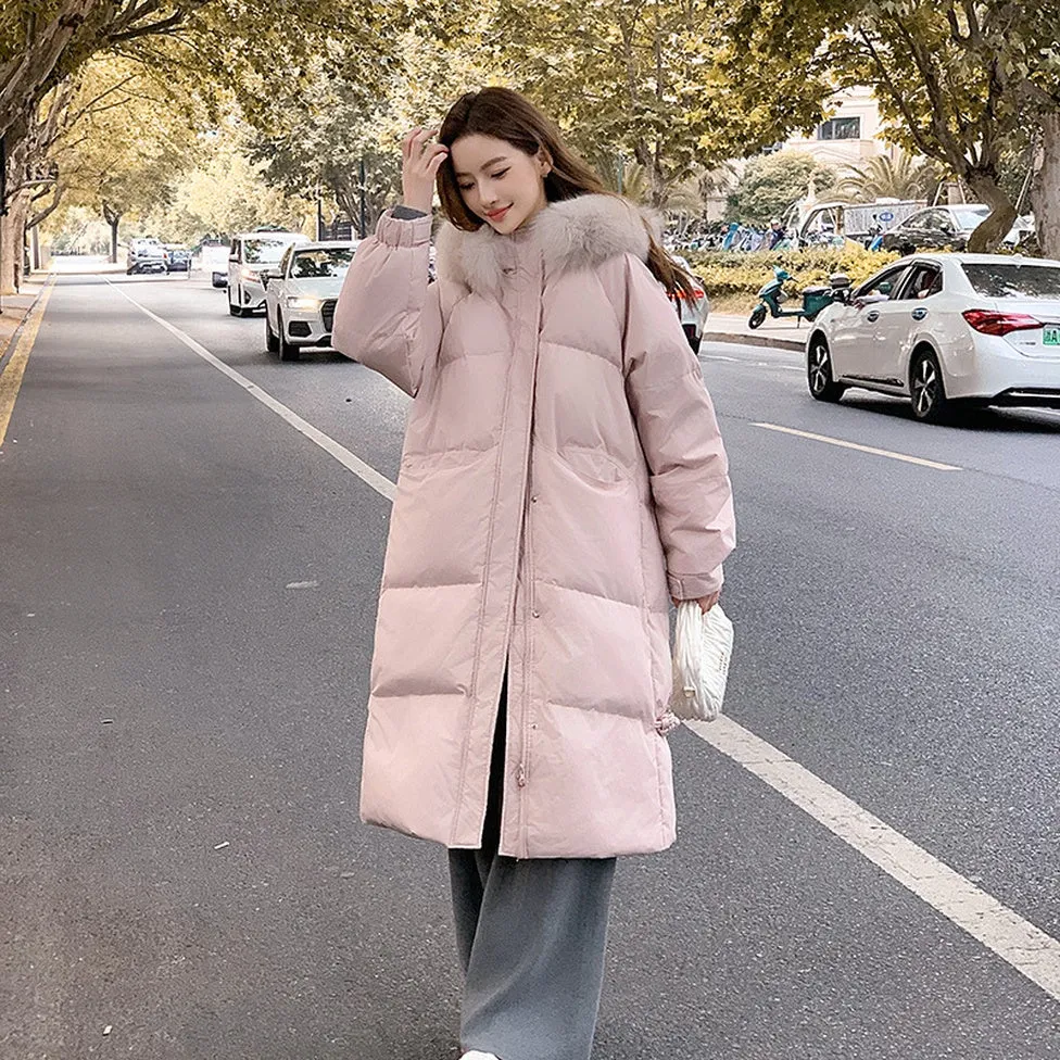 Windproof Calf-length Oversized Puffer Jacket for Women