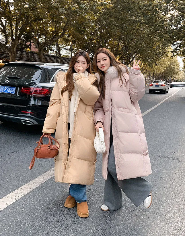Windproof Calf-length Oversized Puffer Jacket for Women