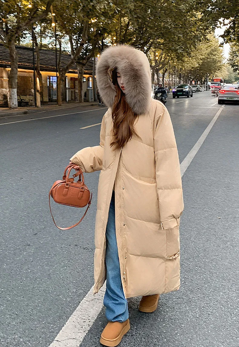 Windproof Calf-length Oversized Puffer Jacket for Women